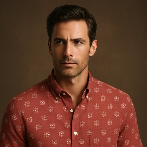 Peter Millar Red Short Sleeve Linen Shirt - Size M - Picture 1 of 9